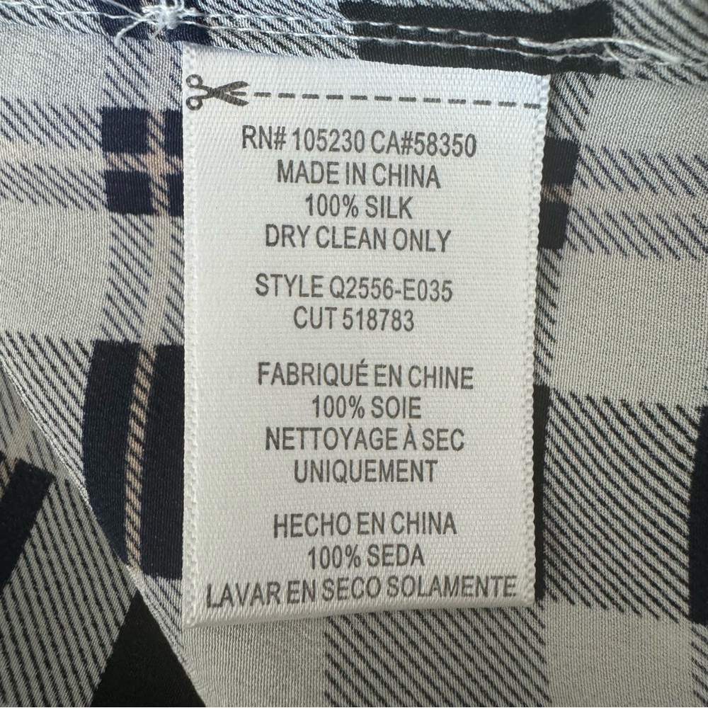 EQUIPMENT Femme Signature 100% Silk Plaid Blouse Button Front Gray Size Large - Picture 3 of 16